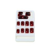 Uñas Falsas Cuadradas Cortas 24 Piezas, Diseño Rojo, Color Vino Sólido, Puntas de Uñas Completas, Acabado Desmontable Sencillo - details 4