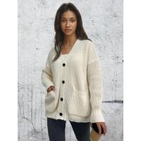 Suéter de punto para mujer Otoño Primavera Cuello en V Sólido Corte holgado - details 1
