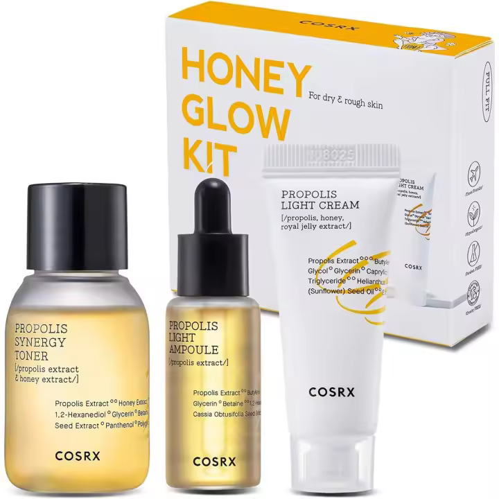 COSRX Honey Glow Kit Tónico facial, suero, crema con extracto de propóleo Hidratación profunda, hidratación, nutrición |   Regalo de tamaño de viaje - 1