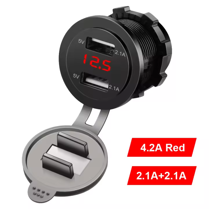 Enchufe cargador de coche 4.2A, encendedor de cigarrillos, doble USB, carga rápida, 12V/24V, voltímetro LED, adaptador divisor automático para Moto - 1
