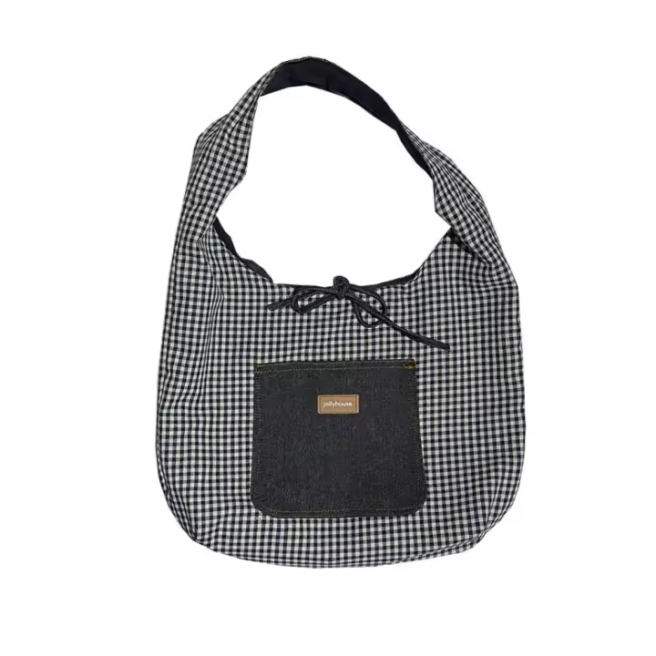 Bolso de tela a cuadros de doble cara para mujer, chaleco vaquero, bolso de hombro vaquero de estilo Retro coreano, bolso geométrico, bandolera bohemia - 1