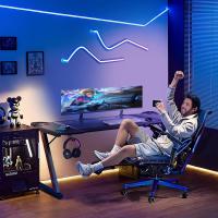 Mesa de Juegos Ergonómica en Forma de Z Fibra de Carbono Portavasos y Gancho para Auriculares Negro - details 8