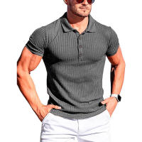 Nuevo Polo de manga corta elástico Fiess a rayas lisas de verano para hombre, camisas con cuello levantado a la moda para hombre - details 6