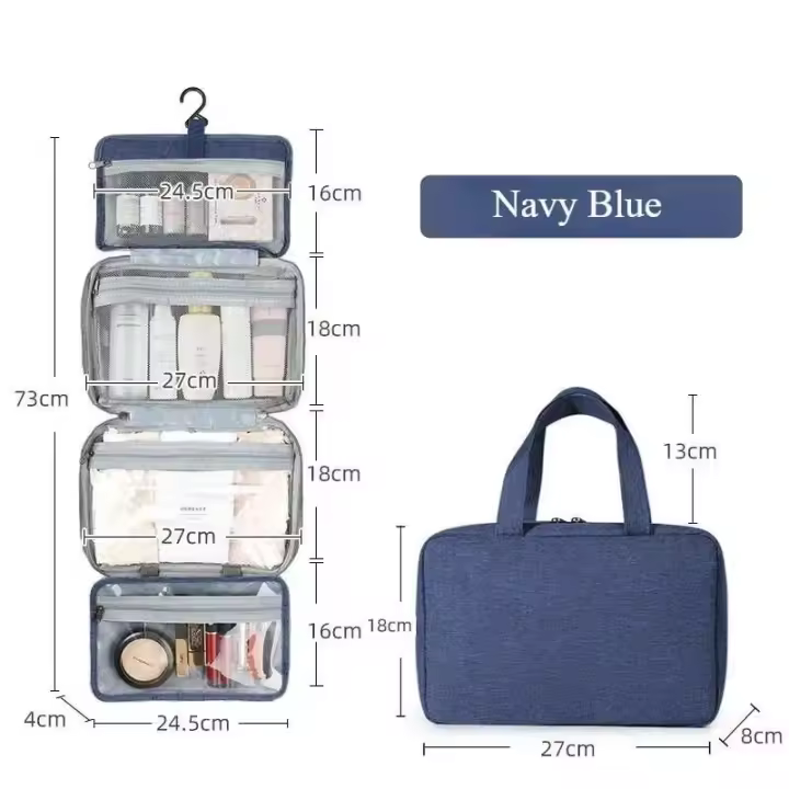 Bolsa de Cosméticos de Viaje Portátil con Gancho Organizador de Higiene Personal de Tamaño Completo - 1