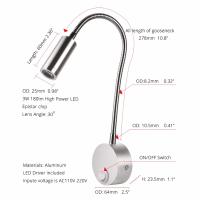 Aplique de pared Lmap, lámpara de dormitorio de 3W, interruptor de encendido/apagado, blanco, plateado, negro, Flexible, cuello de cisne, luces de lectura de cabecera para el hogar - details 3