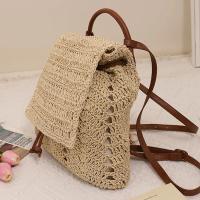 Mochila de paja para mujer, bolso de hombro hueco bohemio, bolsos de viaje tejidos de ganchillo para mujer, paquete de playa de punto - details 4
