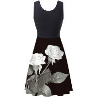 Vestido de verano sin mangas con cuello redondo y estampado Digital para mujer - details 2