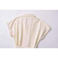 Vestido casual de verano para mujer, con botones, cinturón, manga corta, cuello de solapa, línea A, mini, para oficina. - details 12