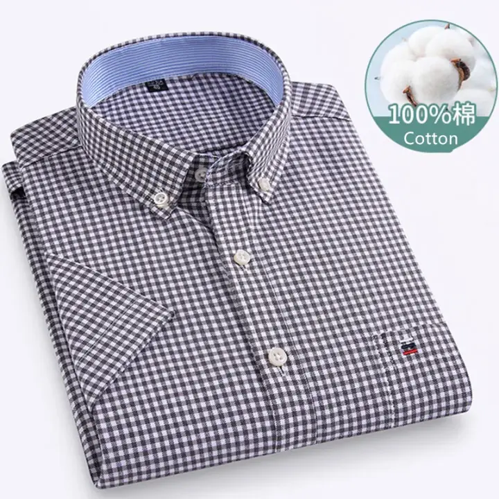 Camisa clásica de manga corta para hombre, camisa 100% algodón Oxford, informal, suave, a cuadros, a rayas, de negocios, ajustada, talla grande 7XL, 6XL - 1