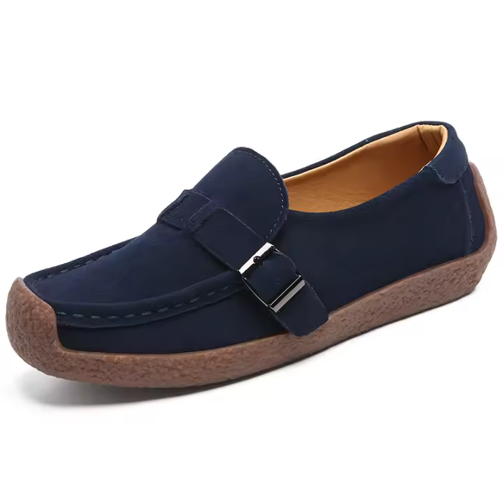 Zapatos de navegación informales clásicos de cuero sin encaje para mujer, cómodos para caminar, suela suave 9 - 1