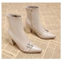 Botines De Tacón Para Mujer, Botines Clásicos De Diario Con Puntera Estrecha Y Cremallera Lateral, - details 11