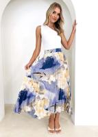 Primavera/Verano 2025 Falda Larga de Pintura al Óleo de Alta Gama Estilo A-Caído con Mil Foldes para Mujeres - details 4