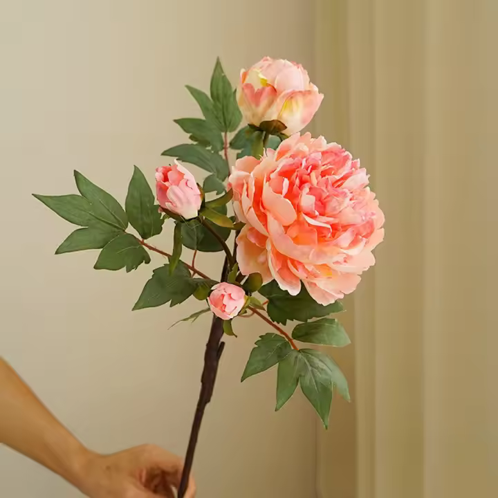 Ramo de flores de peonía artificiales de 3 cabezas hecho a mano simulación exquisita peonía flores falsas realistas decoración de mesa de comedor - 1