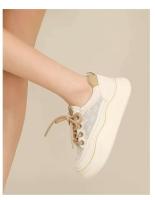 Zapatos deportivos de mujer de piel con suela gruesa y cordones, transpirables y cómodos para caminar. - details 3