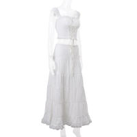 BUNO-Y2K Conjuntos de dos piezas florales criptográficos, tres elegantes conjuntos de vestido superior con cordones y cuello cuadrado de verano con lazo frontal, Festival - details 14
