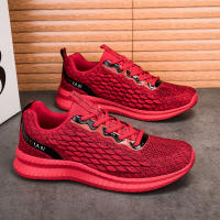 Zapatillas de correr para hombre, zapatos deportivos informales de malla transpirable, ligeros, sin cordones, suela suave, Color Rojo - details 3