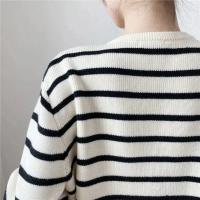 Chic Cardigan Coreano Elegante Camiseta Larga sin Mangas para Mujer Rayas Casuales - details 10