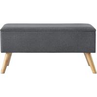 Pie Tapizado Banqueta con Almacenamiento Asiento Abatible hasta 150 kg MDF/Poliéster Patas de Madera 79 x 40 x 40 cm Gris Oscuro - details 4