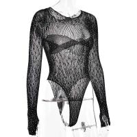 Mameluco Ustado ropa de mujer transparente de manga larga, top, camiseta de diamantes artificiales brillantes, mono de fiesta y club, - details 7