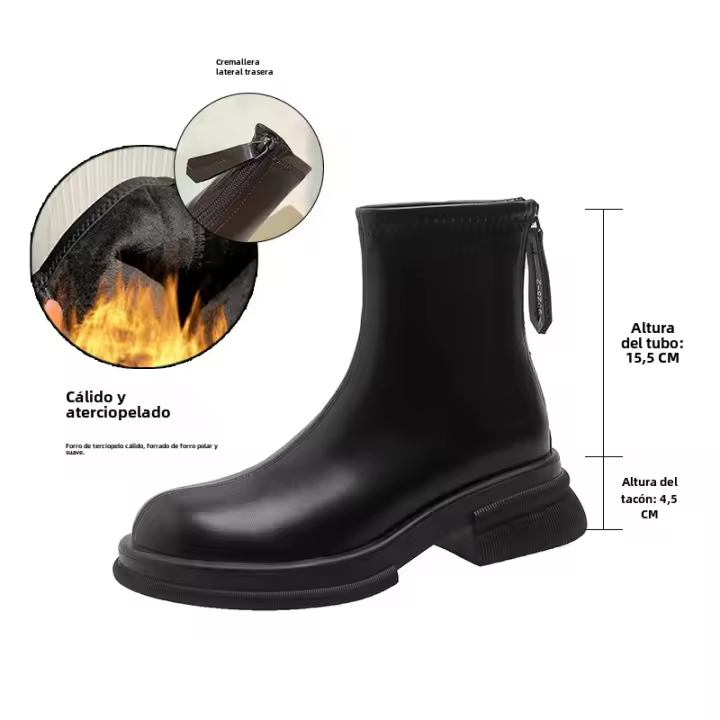 Cuero suave nueva moda británica ins botas delgadas de suela gruesa botas cortas de calle fritas - 1
