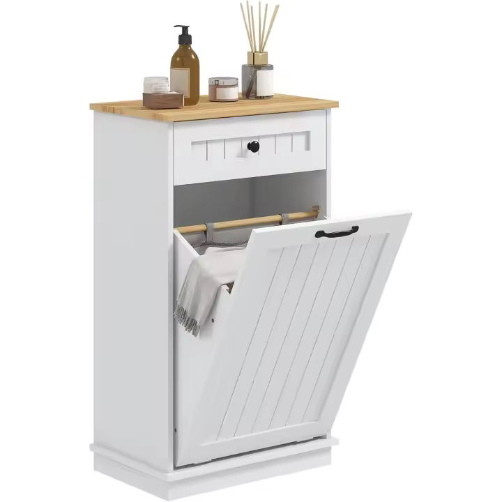 Mueble de Baño auxiliar moderno Cesto para Ropa Sucia Diseño anti-vuelco Blanco Tamaño 52x33x90 cm - 1