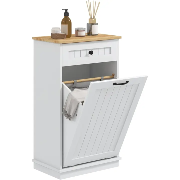 Mueble de Baño auxiliar moderno Cesto para Ropa Sucia Diseño anti-vuelco Blanco Tamaño 52x33x90 cm - 1