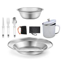 Juego de cubiertos de acero inoxidable para camping, batería de cocina ligera y plegable, equipo de picnic y mochila - details 1