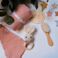 Caja de regalo para recién nacido, Toalla de baño de algodón para bebé, mantas para envolver, cepillo de lana para el pelo, juguete de ganchillo hecho a mano, tarjeta de felicitación, 4 piezas por juego - details 4