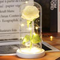 Rosa Bella y Bestia Rosa Eterna, Regalo Mujer Flores Artificiales con Luces LED, Flor Artificial de Lámina de Oro con Hojas - details 11