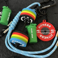 Mini colgante de la serie Fitness con hebilla en forma de D, llavero con placas de barra coloridas, pesas rusas creativas - details 0
