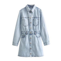 Mini vestido vaquero para mujer Zach Ailsa primavera 2024 estilo de moda cuello plegable manga larga con decoración de bolsillos - details 1