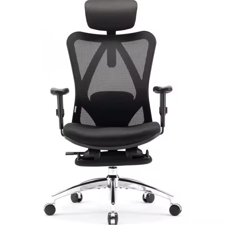 Silla de Escritorio Ergonómica Reclinable para Oficina con reposapiés, Silla para Computadora con Respaldo Alto y reposabrazos Ajustables, Malla cómoda y Ruedas Lisas (Negro) - 1