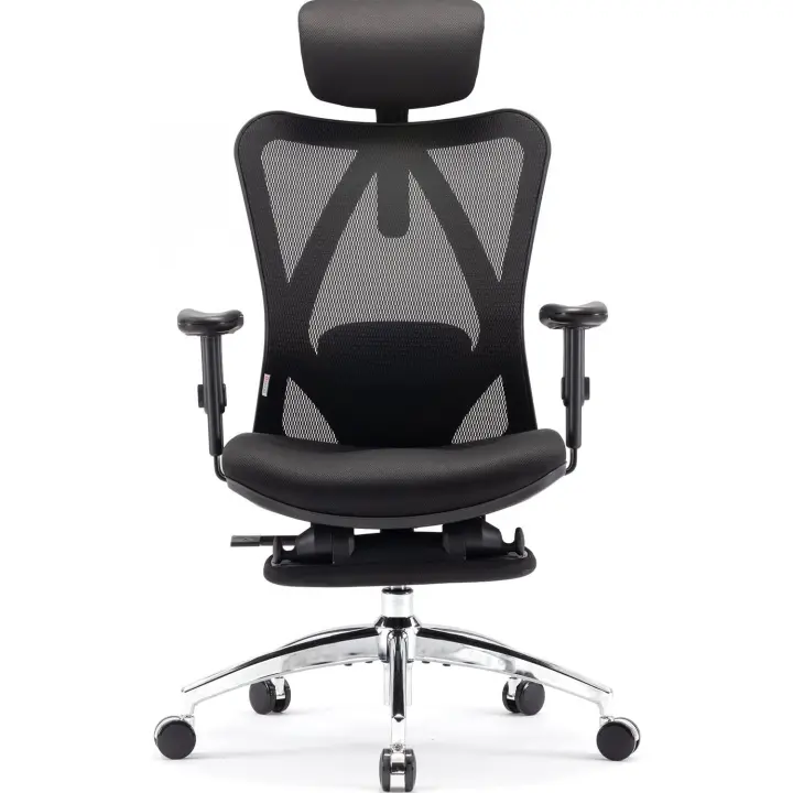Silla de Escritorio Ergonómica Reclinable para Oficina con reposapiés, Silla para Computadora con Respaldo Alto y reposabrazos Ajustables, Malla cómoda y Ruedas Lisas (Negro) - 1