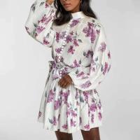 Vestido de Cinturón de Encaje Impreso Vintage Moda de Primavera-Verano para Mujeres - details 22
