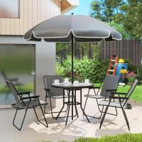 Conjunto de Mesa y Sillas de Jardín al Aire Libre de 6 Piezas Muebles de Jardín con 4 Sillas Plegables Mesa de Vidrio y Parasol para Patio Terraza Gris - details 8