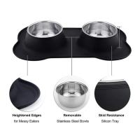 Cuenco doble antideslizante con alfombrilla de silicona para perros y gatos, alimentador de alimentos y agua de acero inoxidable duradero, cuencos de alimentación para mascotas - details 2