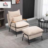 Reclinable con respaldo ajustable tapizado en pana, marco de acero y cojines para salón dormitorio 68x91,5x88 cm beige - details 1