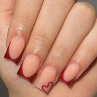 24PCS Uñas Curtas Cuadradas Rosas Con Diseño De Amor Y Blanco Uñas Postizas Francesas Colores Dulces Para Fiesta Uñas Postizas De Quemado - details 3