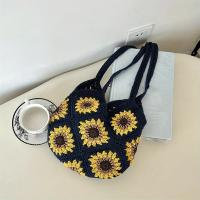 Bolso de mano floral de ganchillo tejido a mano de gran capacidad para mujer - Bolso de hombro beige de moda con diseño de margaritas blancas, perfecto para viajes, uso diario y salidas a la playa, bolso de mano de playa |   Bolso de moda |   Textura teji - details 9