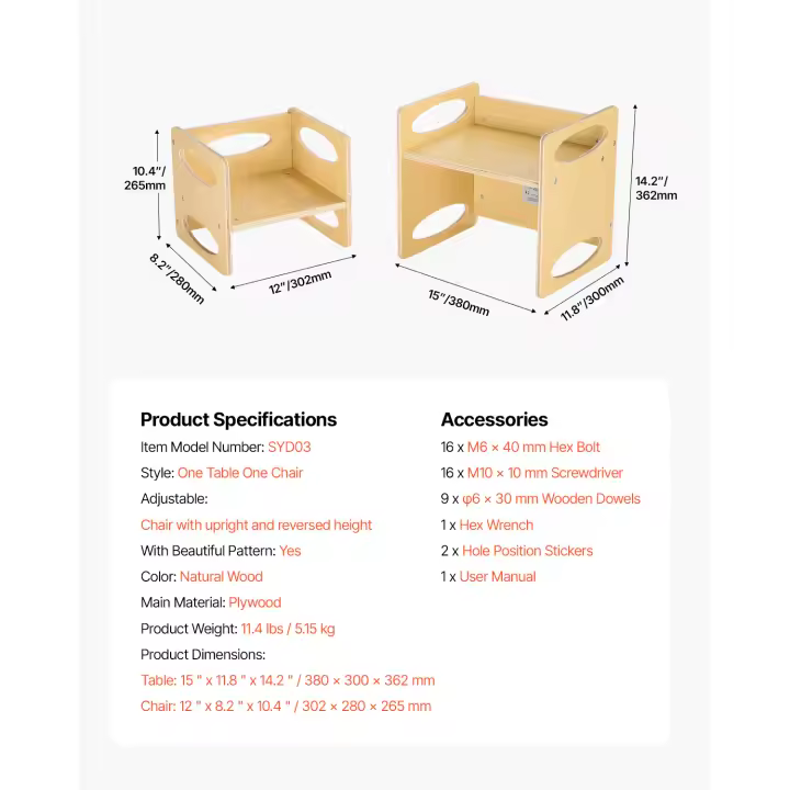SucceBuy Juego de mesa y silla de destete Montessori, juego de madera para niños pequeños de altura ajustable para edades de 1 a 5 años, mesa de actividades para niños para leer, comer y jugar, blanco - 1