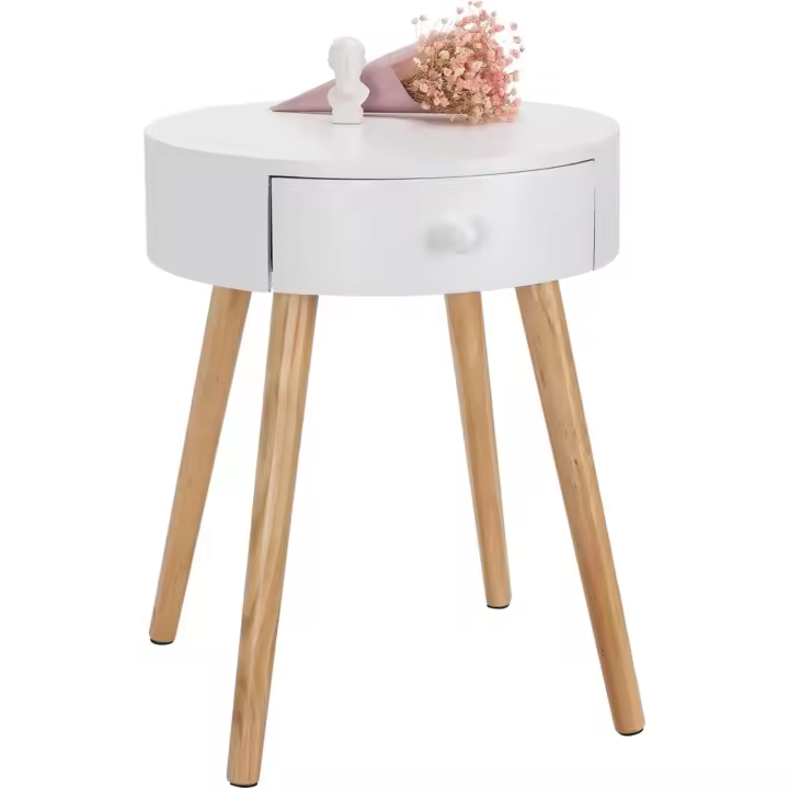 2X Mesitas de Noche Mesa de Centro con Cajón, con Patas, Madera MDF Blanco 38x38x48cm TS51ws-2 - 1