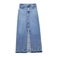 Falda de mezclilla con abertura frontal para Mujer, Falda Midi Vintage de cintura alta con cremallera, moda femenina - details 9