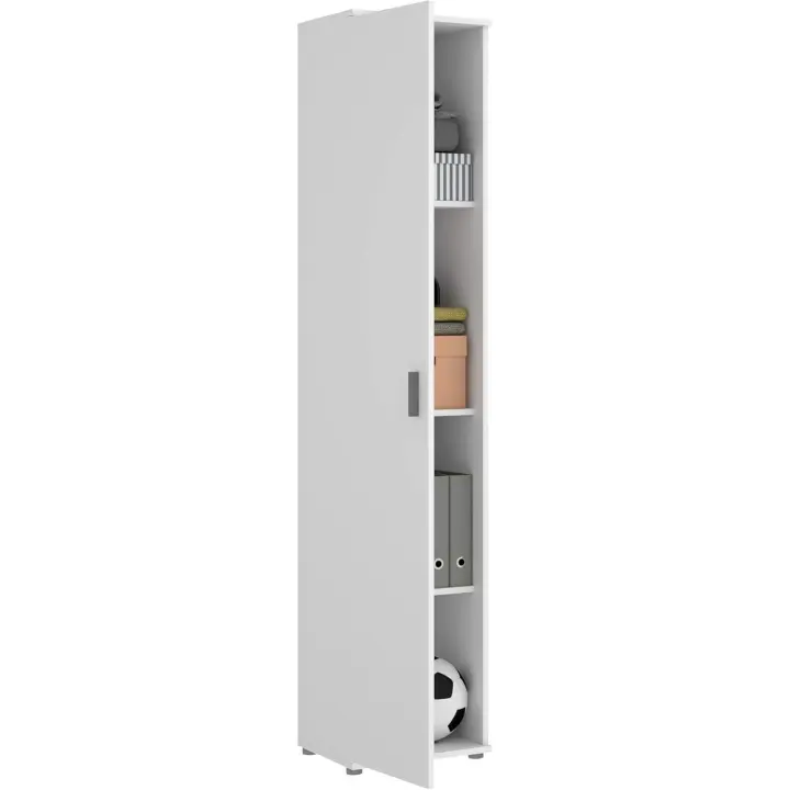 Armario Multiusos 1 Puerta, Madera de ingeniería, Blanco, 39x190x35cm - 1