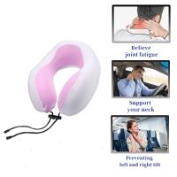 Almohada de algodón con memoria para el cuello en forma de U con pequeñas rayas de celosía, pequeña y ligera, adecuada para viajes, colchón de aire suave y cómodo, 1 color aleatorio - details 4