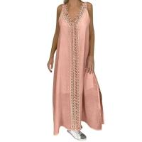 Vestido Largo de Encaje sin Mangas vintage Vestido de Verano Elegante con Cuello en V para Mujeres - details 4