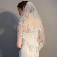 Boda de encaje nupcial para velo de novia de 2 niveles con apliques de cintura corta y velos de tul suaves con peine - details 0
