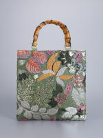 Bolso tote vintage para mujer con bordado de lentejuelas y asas de bambú - details 5
