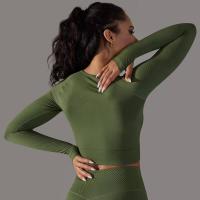 -Top Camisa deportiva de yoga de manga larga a rayas para mujer, sin costuras, que absorbe la humedad - details 22