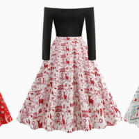 Vestido de mujer con falda estampada con un hombro al descubierto - details 2