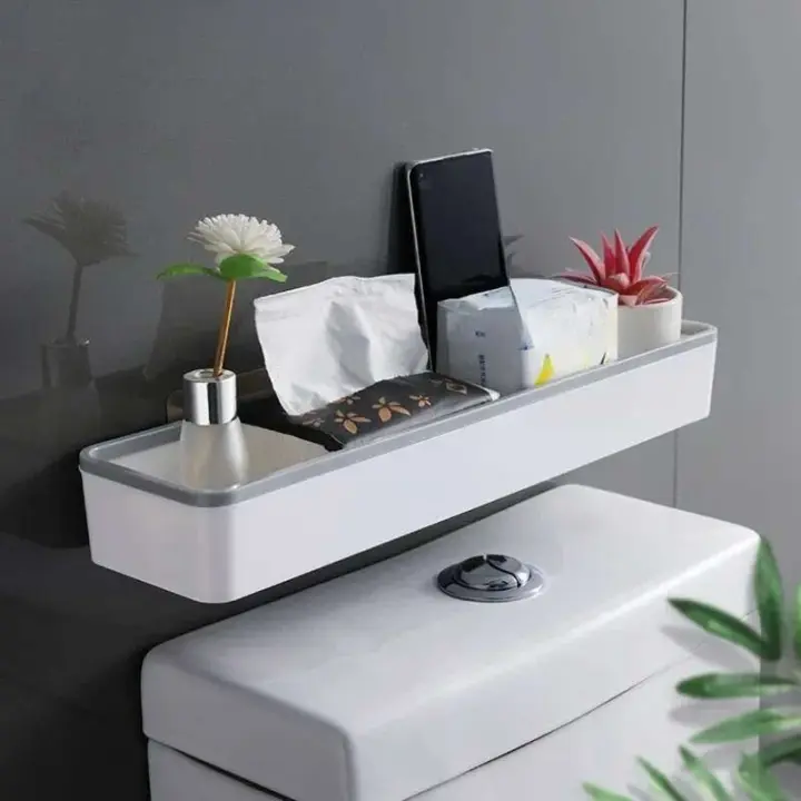 Armario de iluminación para baño, montado en la pared, dispositivo multifuncional no perforado, organizador de soporte para inodoro - 1